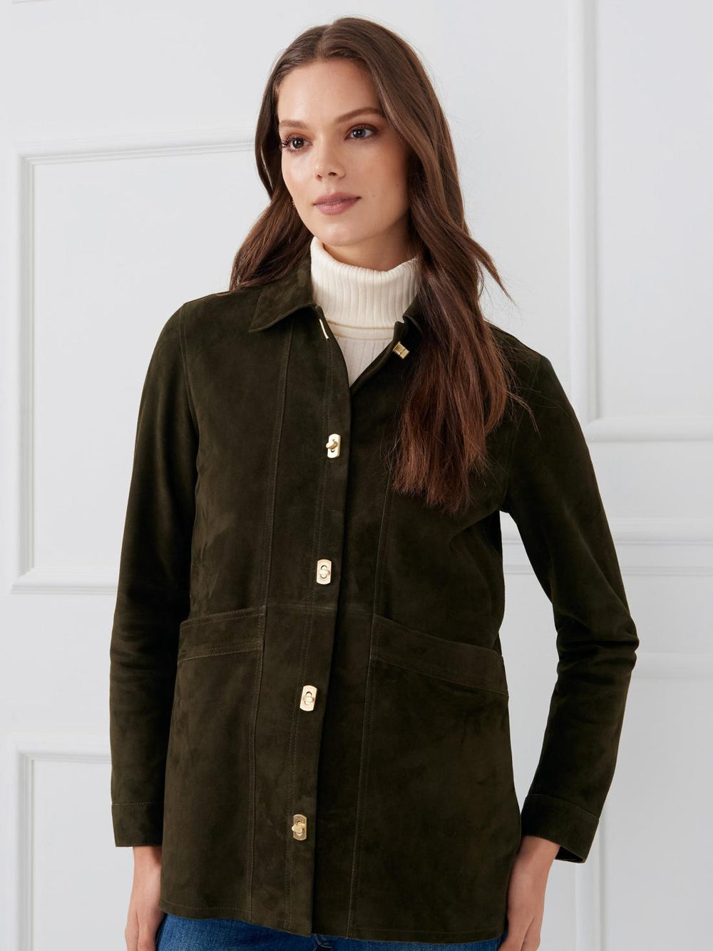 J.McLaughlin Kavya Suede Jacket Olive | Women Jackets