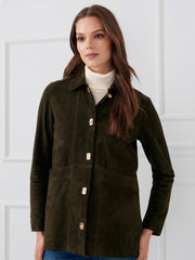J.McLaughlin Kavya Suede Jacket Olive | Women Jackets