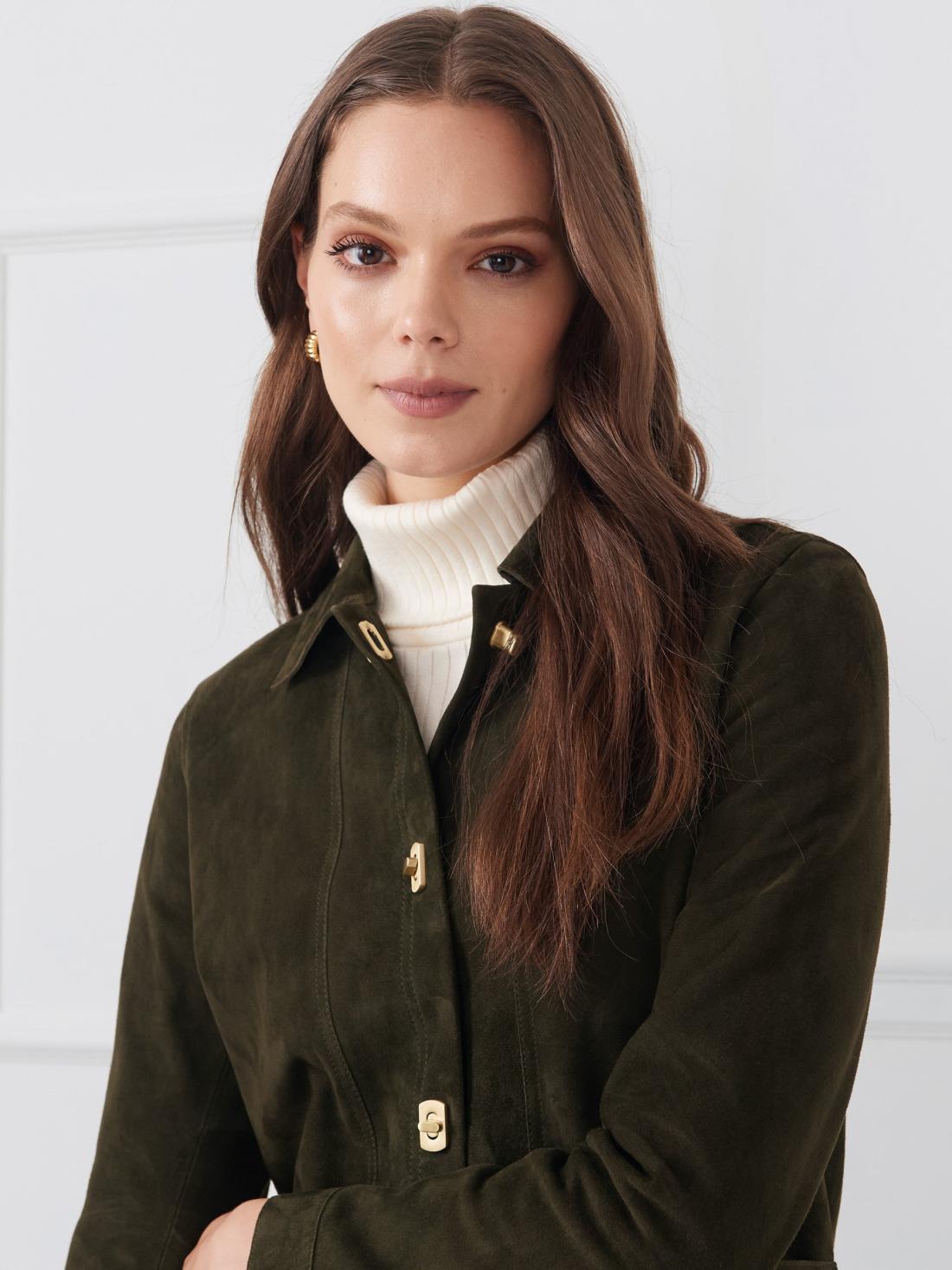 J.McLaughlin Kavya Suede Jacket Olive | Women Jackets