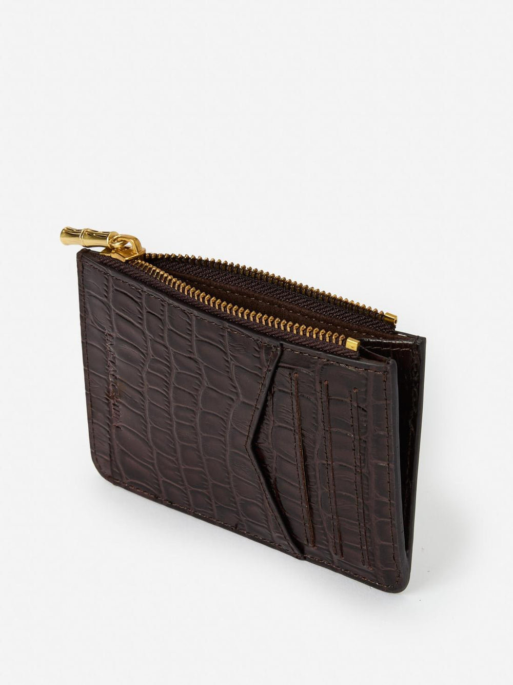 J.McLaughlin Libi Leather Card Case In Crocodile Dark Brown | Women Shoes &amp; Accessories