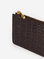 J.McLaughlin Libi Leather Card Case In Crocodile Dark Brown | Women Shoes &amp; Accessories