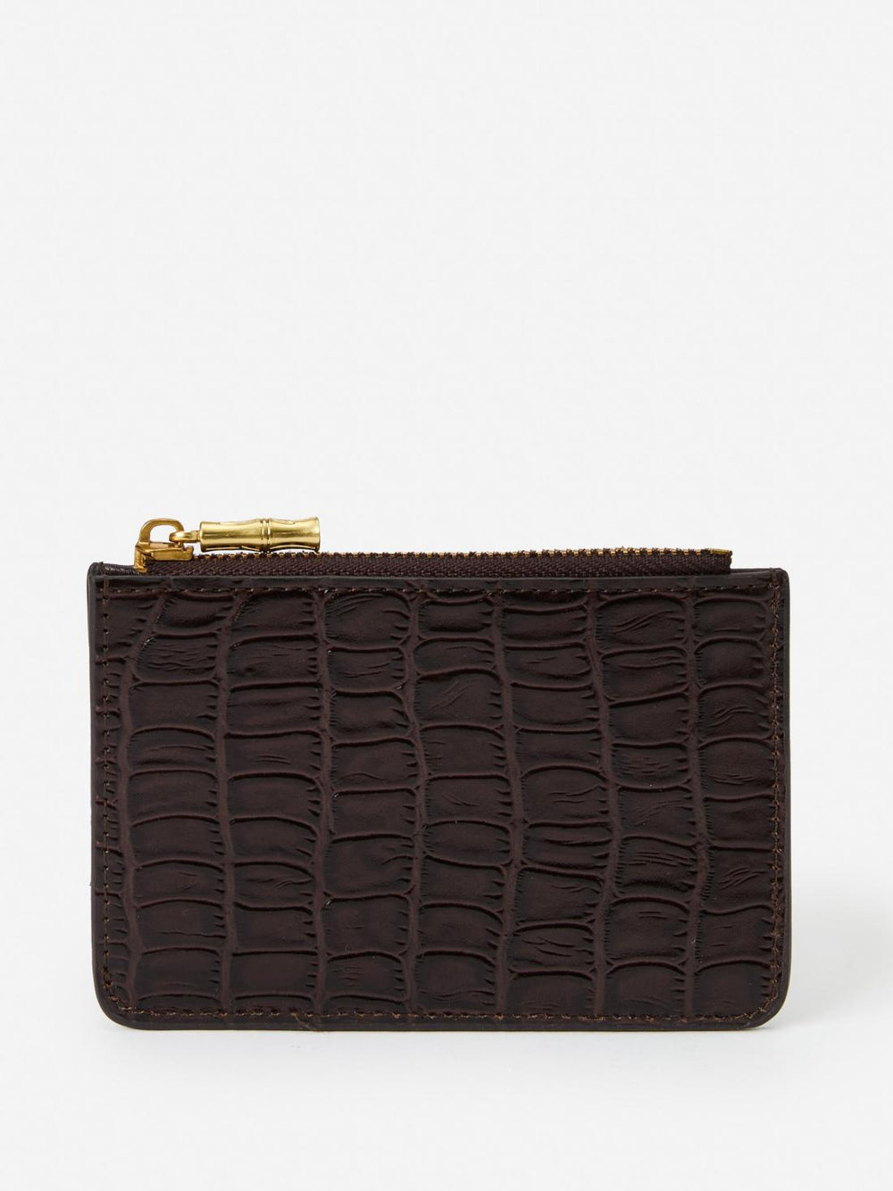 J.McLaughlin Libi Leather Card Case In Crocodile Dark Brown | Women Shoes &amp; Accessories