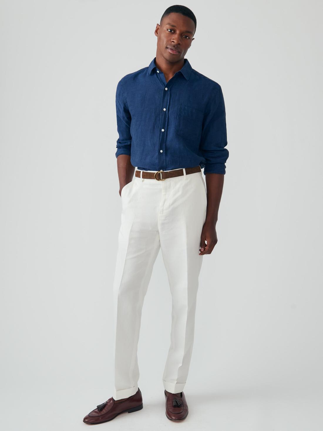 J.McLaughlin Linen Cotton Twill Oxford Pants White | Men Pants