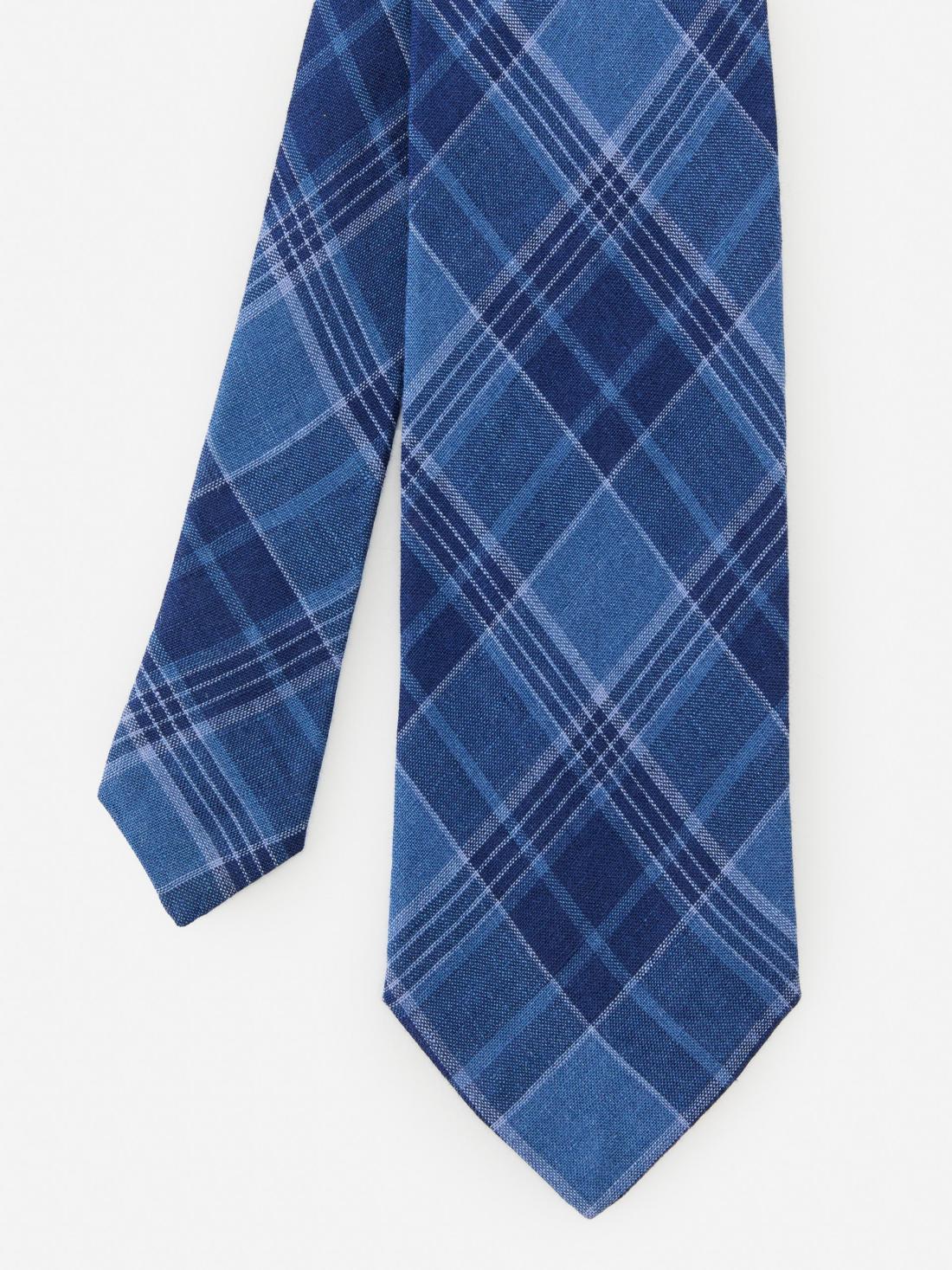 J.McLaughlin Linen Tie In Plaid Navy/chambray | Men Ties