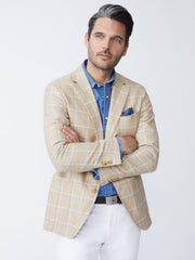 J.McLaughlin Lisbon Linen Sport Coat In Window Pane White/tan/blue | Men Jackets &amp; Sport Coats