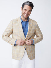J.McLaughlin Lisbon Linen Sport Coat In Window Pane White/tan/blue | Men Jackets &amp; Sport Coats