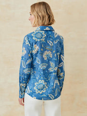 J.McLaughlin Lois Shirt In Floral Cove Denim/yellow | Women Shirts &amp; Tops