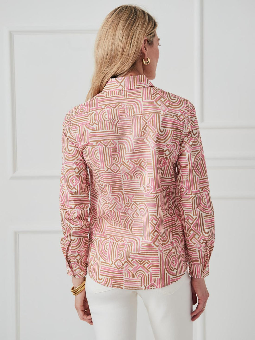 J.McLaughlin Lois Shirt In Geo Maze Pink/tan | Women Shirts &amp; Tops