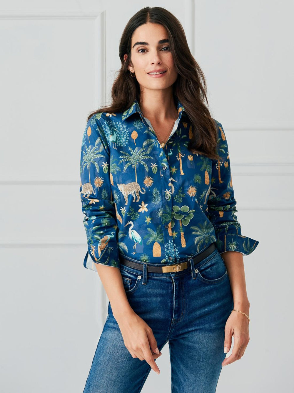 J.McLaughlin Lois Shirt In Jungle Tableau Navy/multi | Women Shirts &amp; Tops