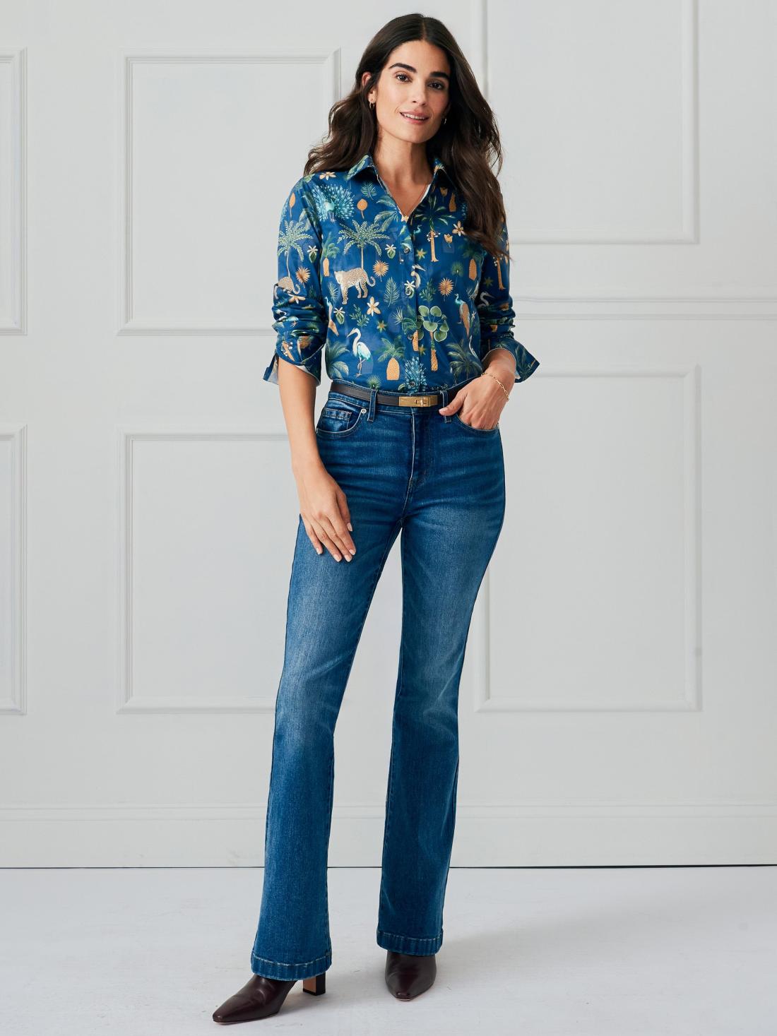 J.McLaughlin Lois Shirt In Jungle Tableau Navy/multi | Women Shirts &amp; Tops