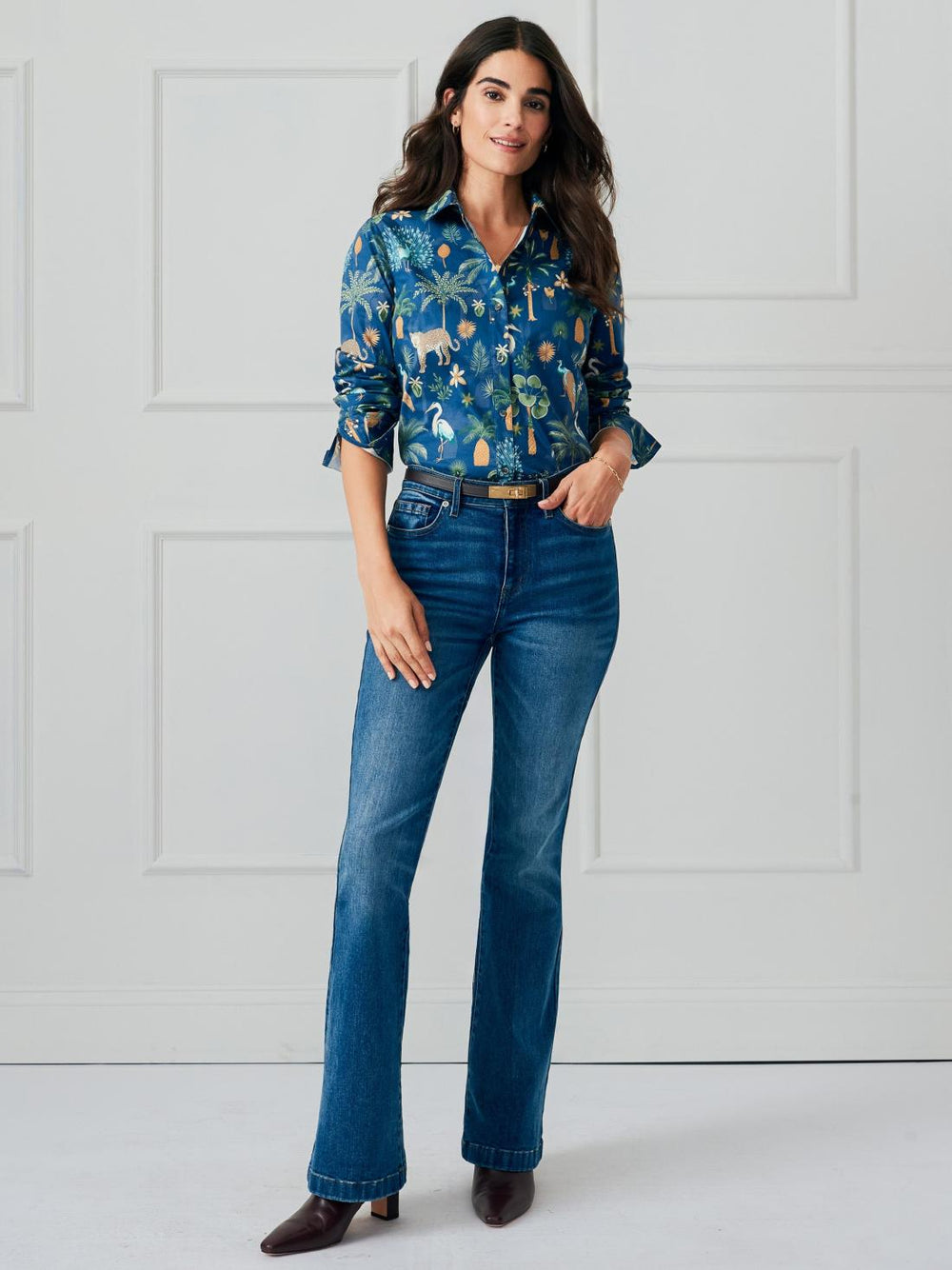 J.McLaughlin Lois Shirt In Jungle Tableau Navy/multi | Women Shirts &amp; Tops