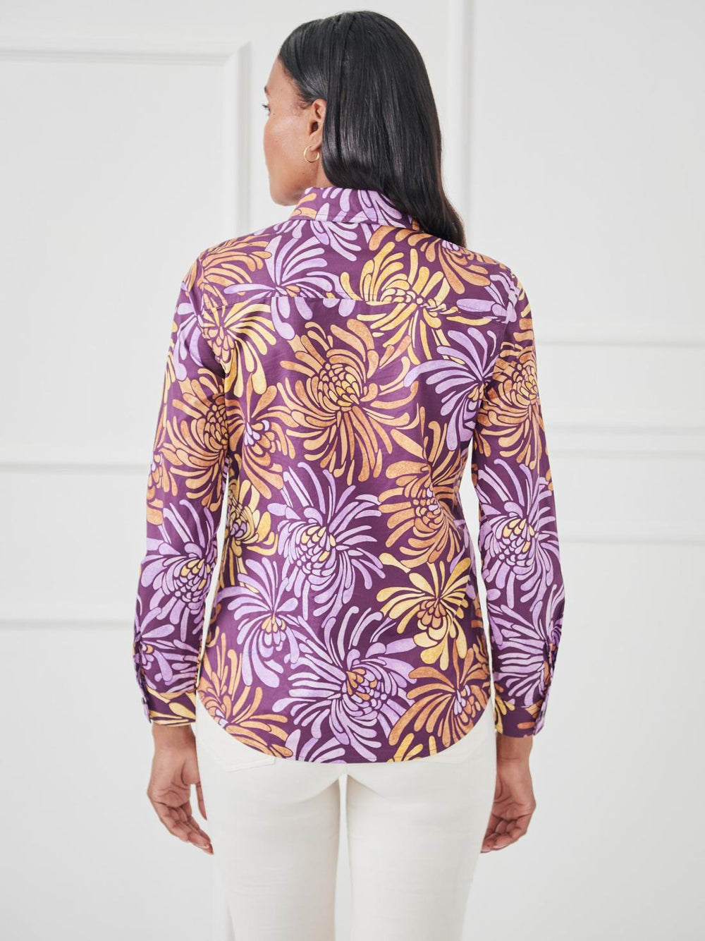J.McLaughlin Lois Shirt In Modern Petals Dark Purple/gold | Women Shirts &amp; Tops