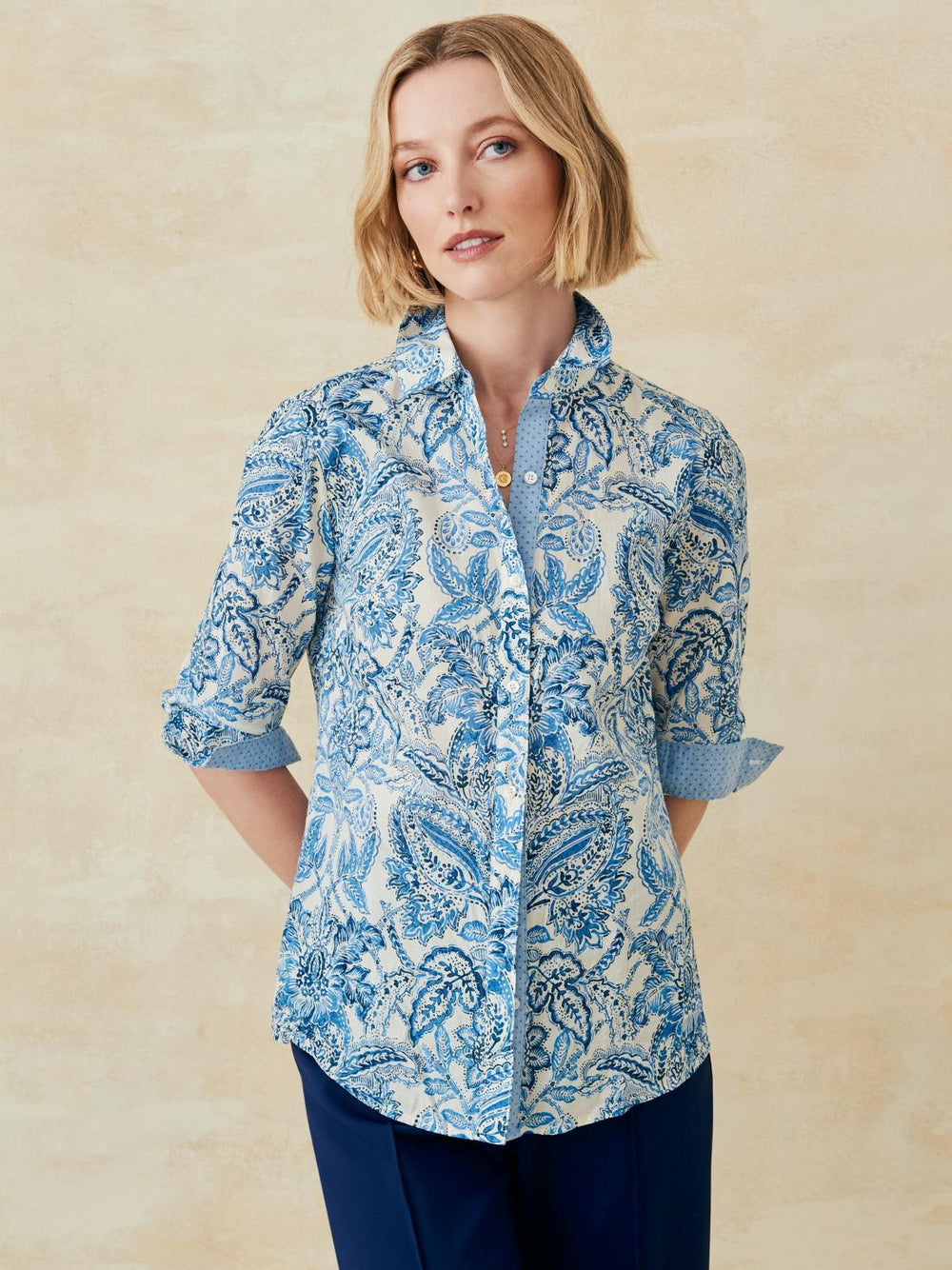 J.McLaughlin Lois Shirt In Paisley Flourish Off White/dark Blue | Women Shirts &amp; Tops