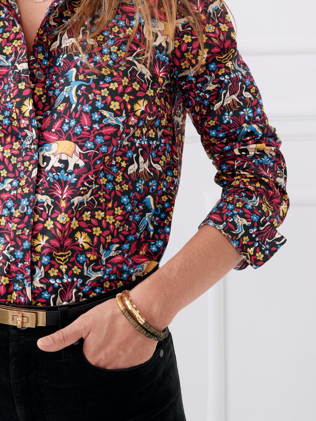 J.McLaughlin Lois Shirt In Savanna Blooms Black/red/blue | Women Shirts &amp; Tops