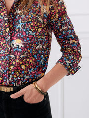 J.McLaughlin Lois Shirt In Savanna Blooms Black/red/blue | Women Shirts &amp; Tops