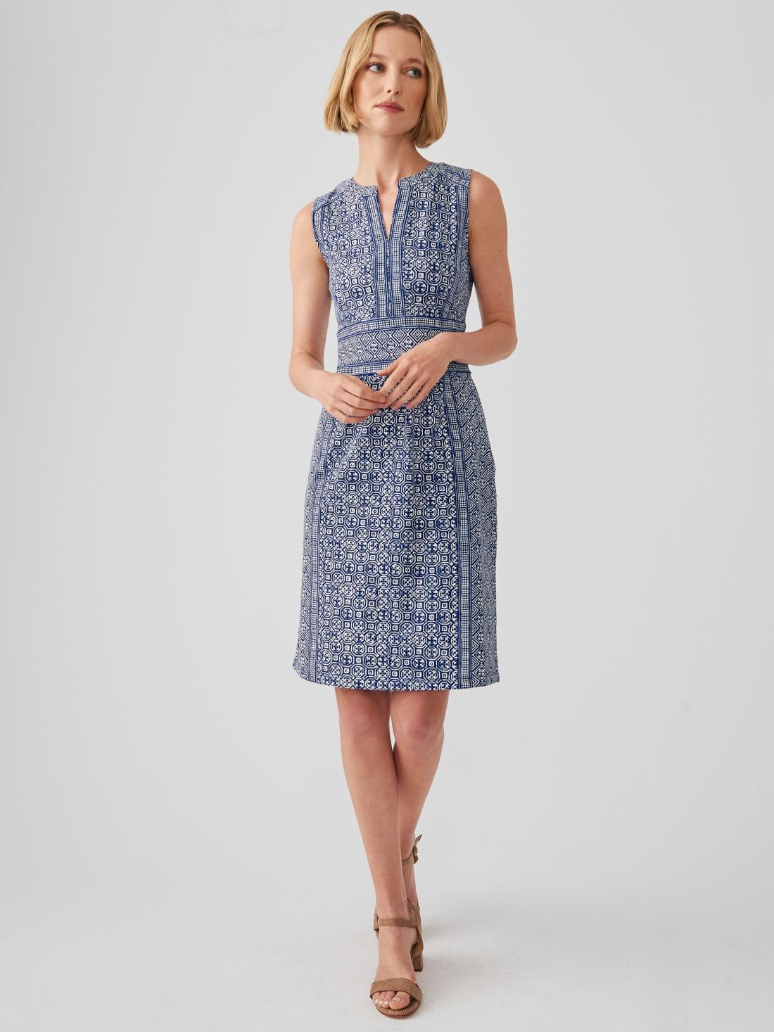 J.McLaughlin Lola Sleeveless Dress In Ogaden Gate Navy/off White | Women Navy Dresses