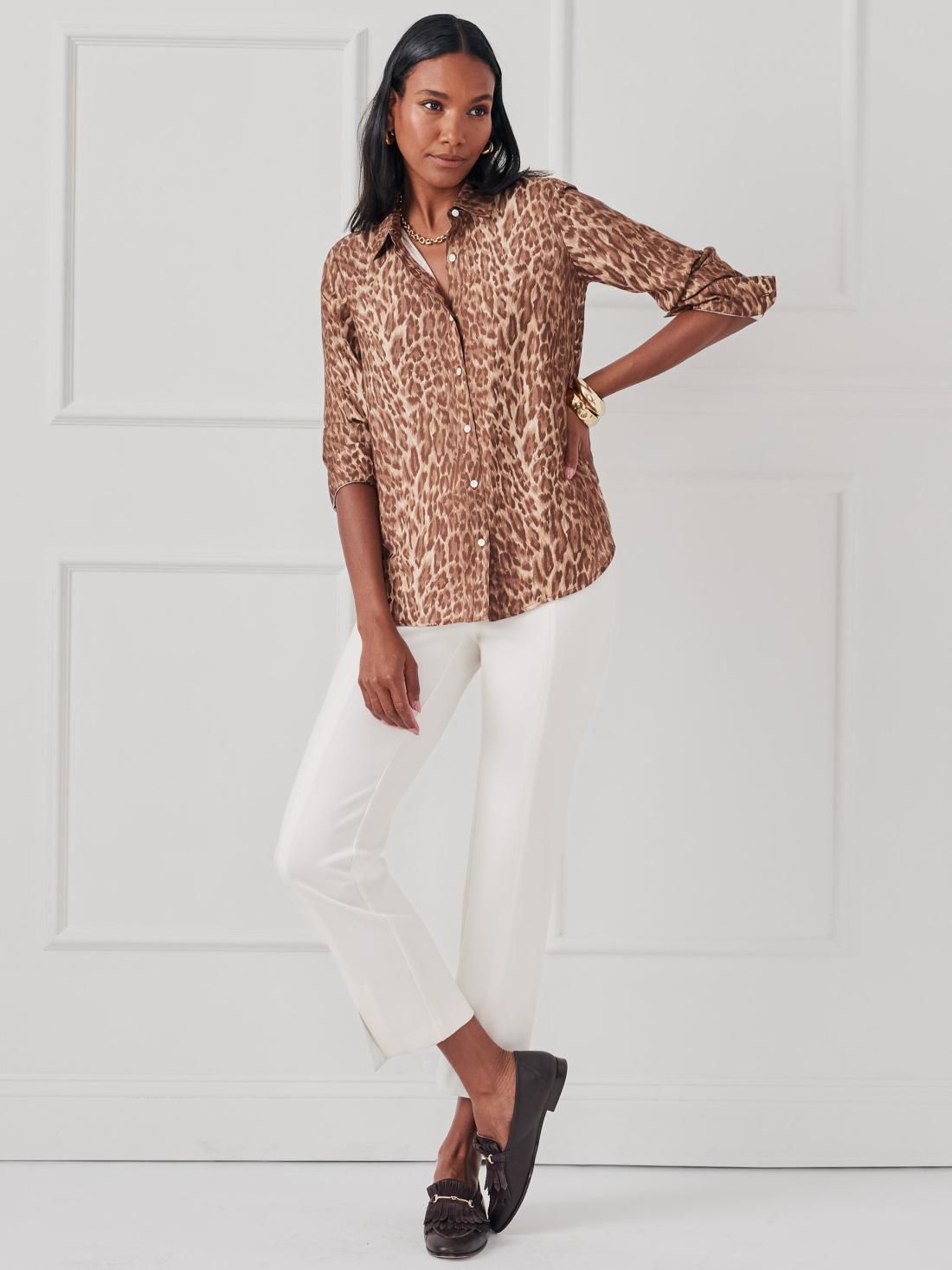 J.McLaughlin Madeline Silk Blend Shirt In Neo Tanzania Dark Brown/brown | Women Shirts &amp; Tops