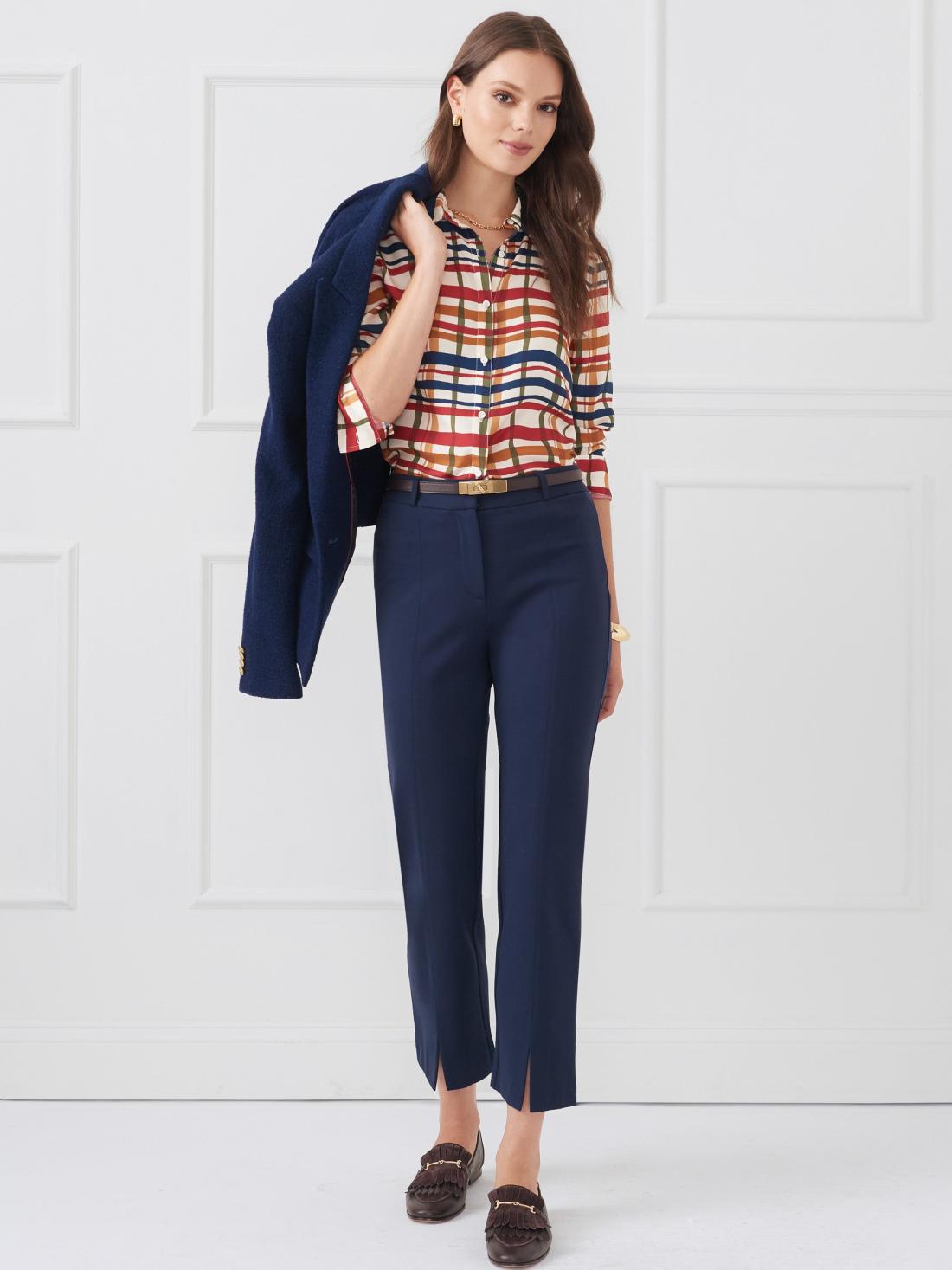 J.McLaughlin Madeline Silk Blend Shirt In Plaid Flourish Off White/multi | Women Shirts &amp; Tops
