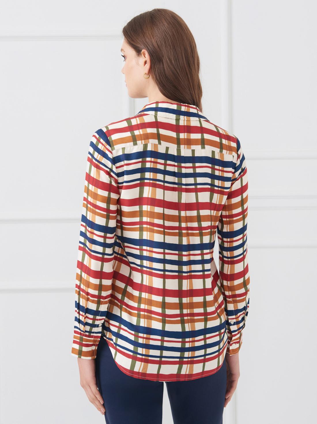 J.McLaughlin Madeline Silk Blend Shirt In Plaid Flourish Off White/multi | Women Shirts &amp; Tops