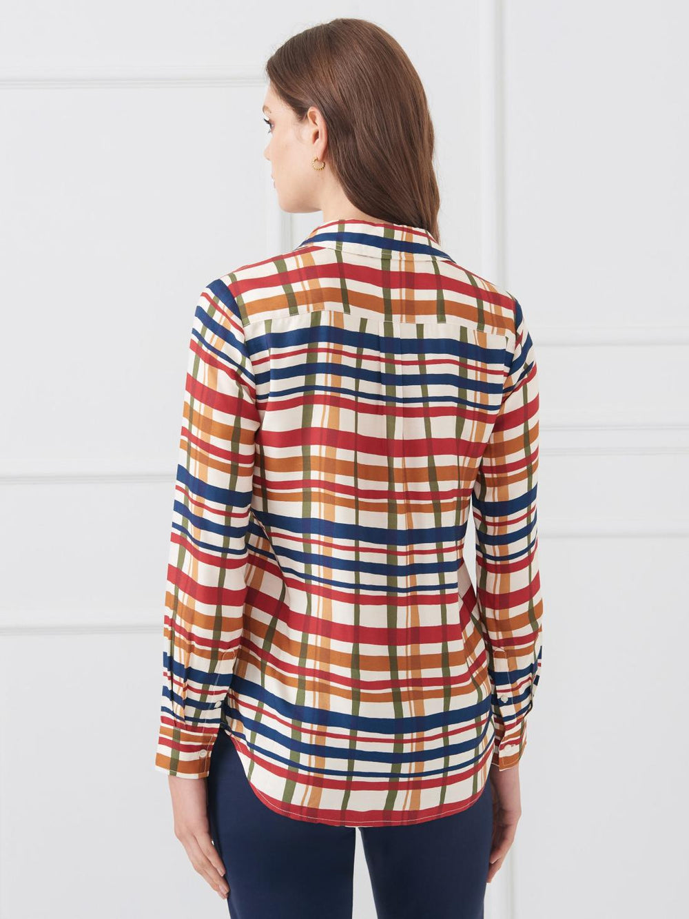 J.McLaughlin Madeline Silk Blend Shirt In Plaid Flourish Off White/multi | Women Shirts &amp; Tops