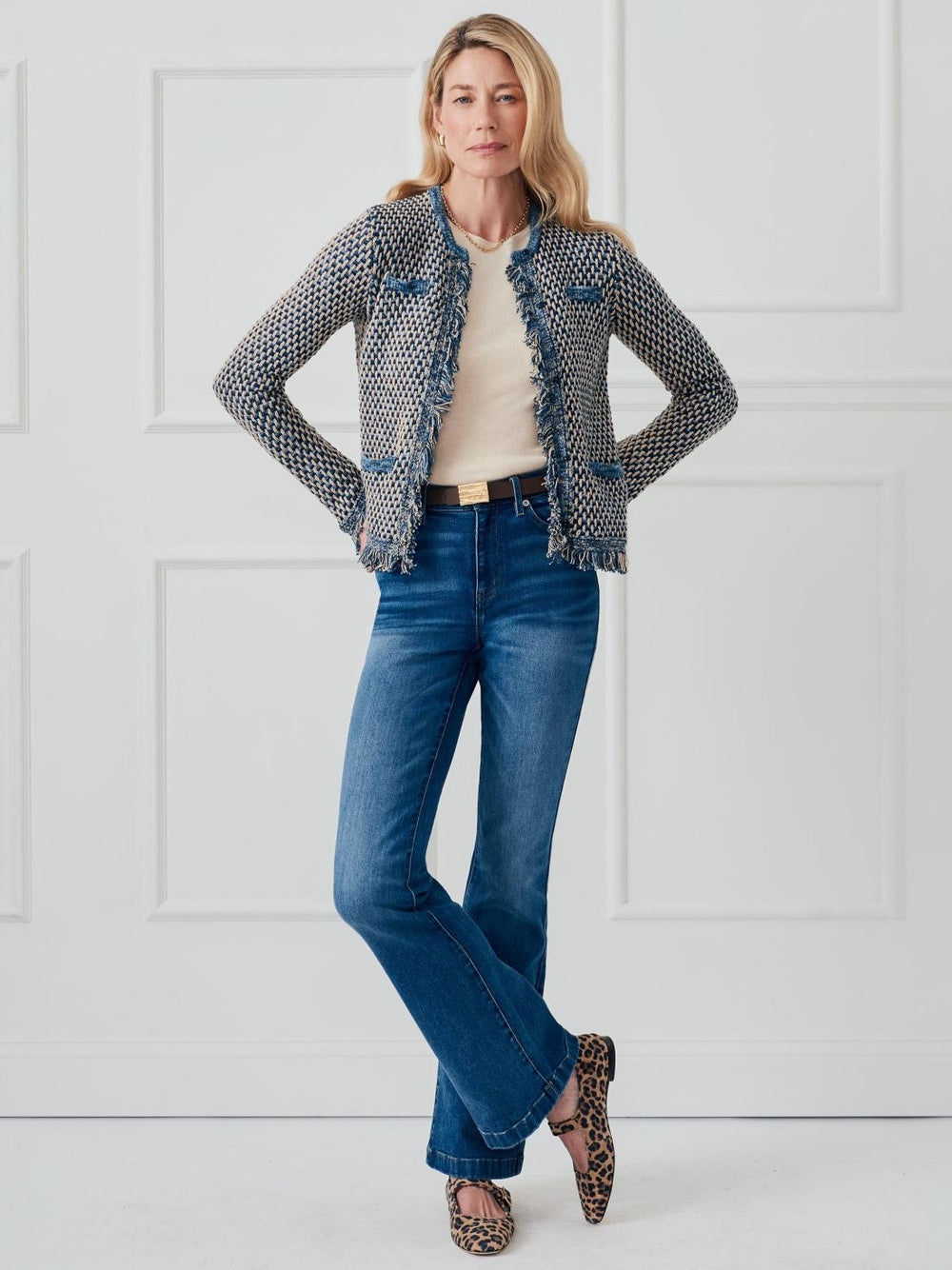 J.McLaughlin Marceline Cardigan Denim/tan | Women Sweaters