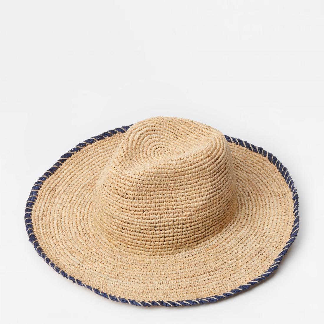 J.McLaughlin Maribel Raffia Hat Natural/navy | Women Shoes &amp; Accessories