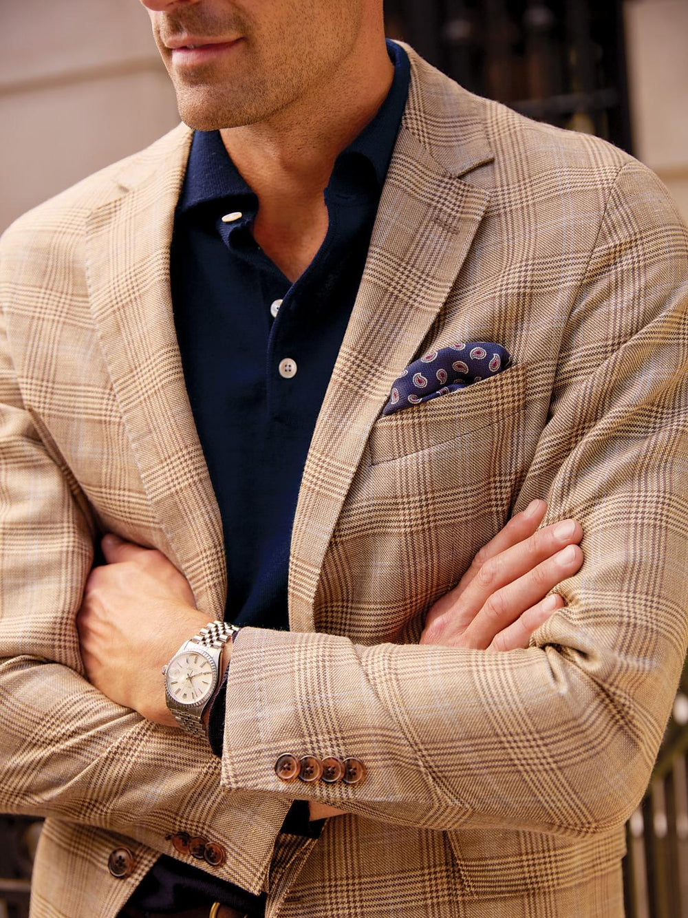J.McLaughlin McCown Wool &amp; Linen Sport Coat In Glen Plaid Tan/brown/blue | Men Jackets &amp; Sport Coats