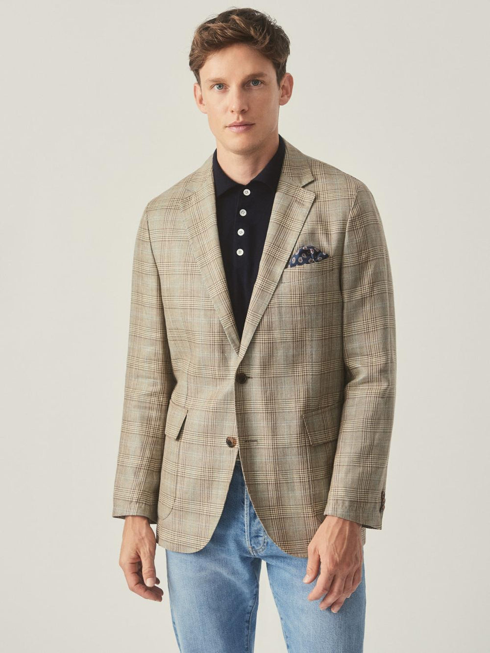 J.McLaughlin McCown Wool &amp; Linen Sport Coat In Glen Plaid Tan/brown/blue | Men Jackets &amp; Sport Coats