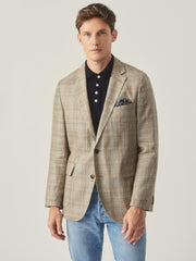 J.McLaughlin McCown Wool &amp; Linen Sport Coat In Glen Plaid Tan/brown/blue | Men Jackets &amp; Sport Coats