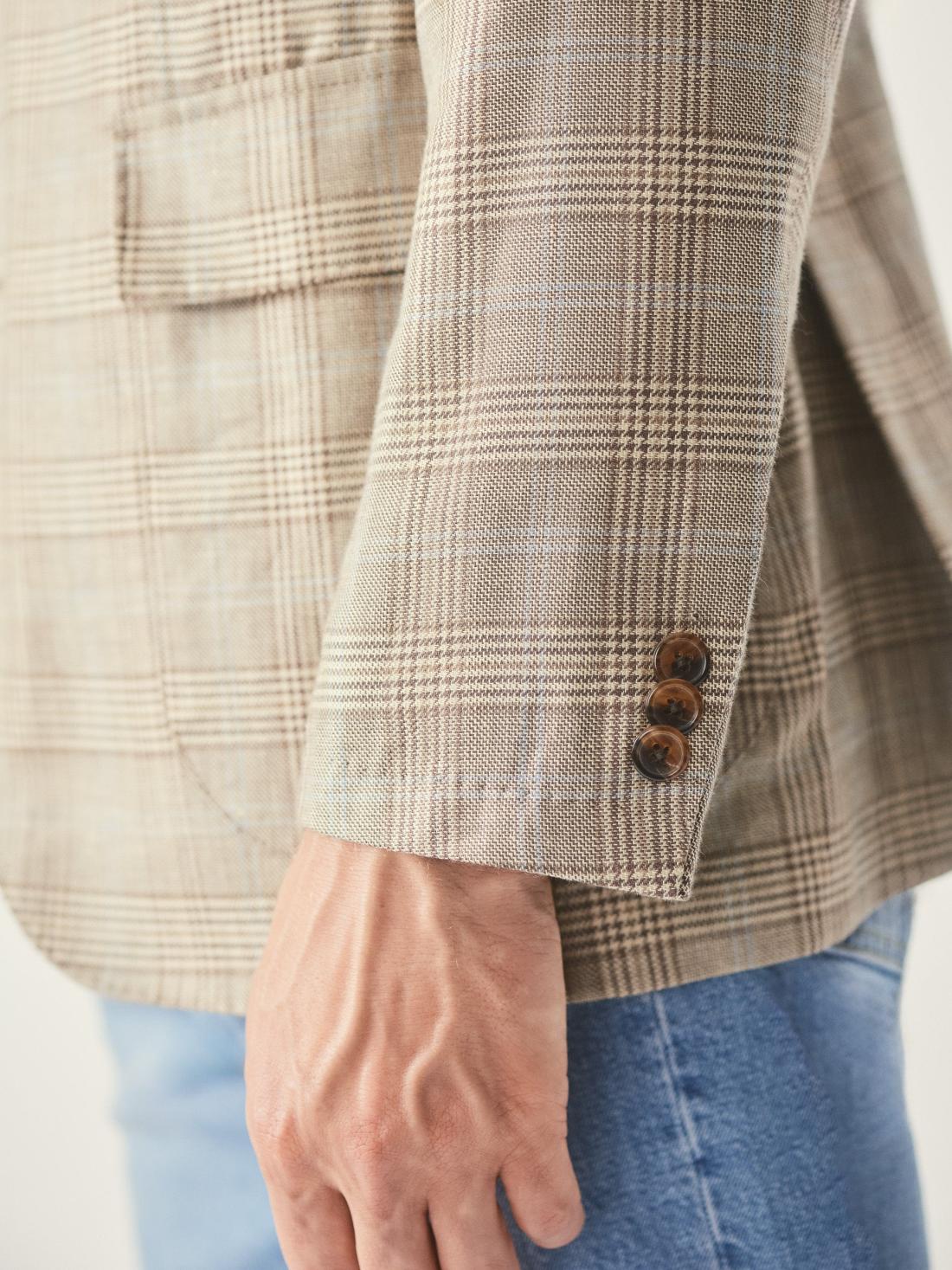 J.McLaughlin McCown Wool &amp; Linen Sport Coat In Glen Plaid Tan/brown/blue | Men Jackets &amp; Sport Coats