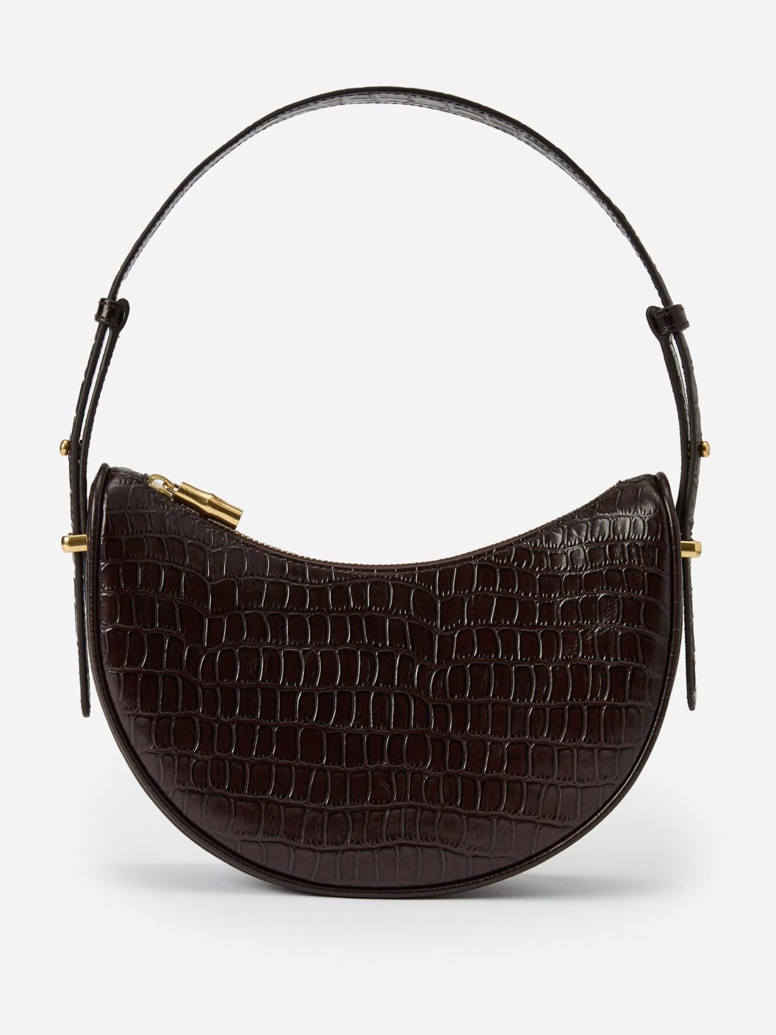 J.McLaughlin Mezzaluna Leather Handbag In Crocodile Dark Brown | Women Shoes &amp; Accessories