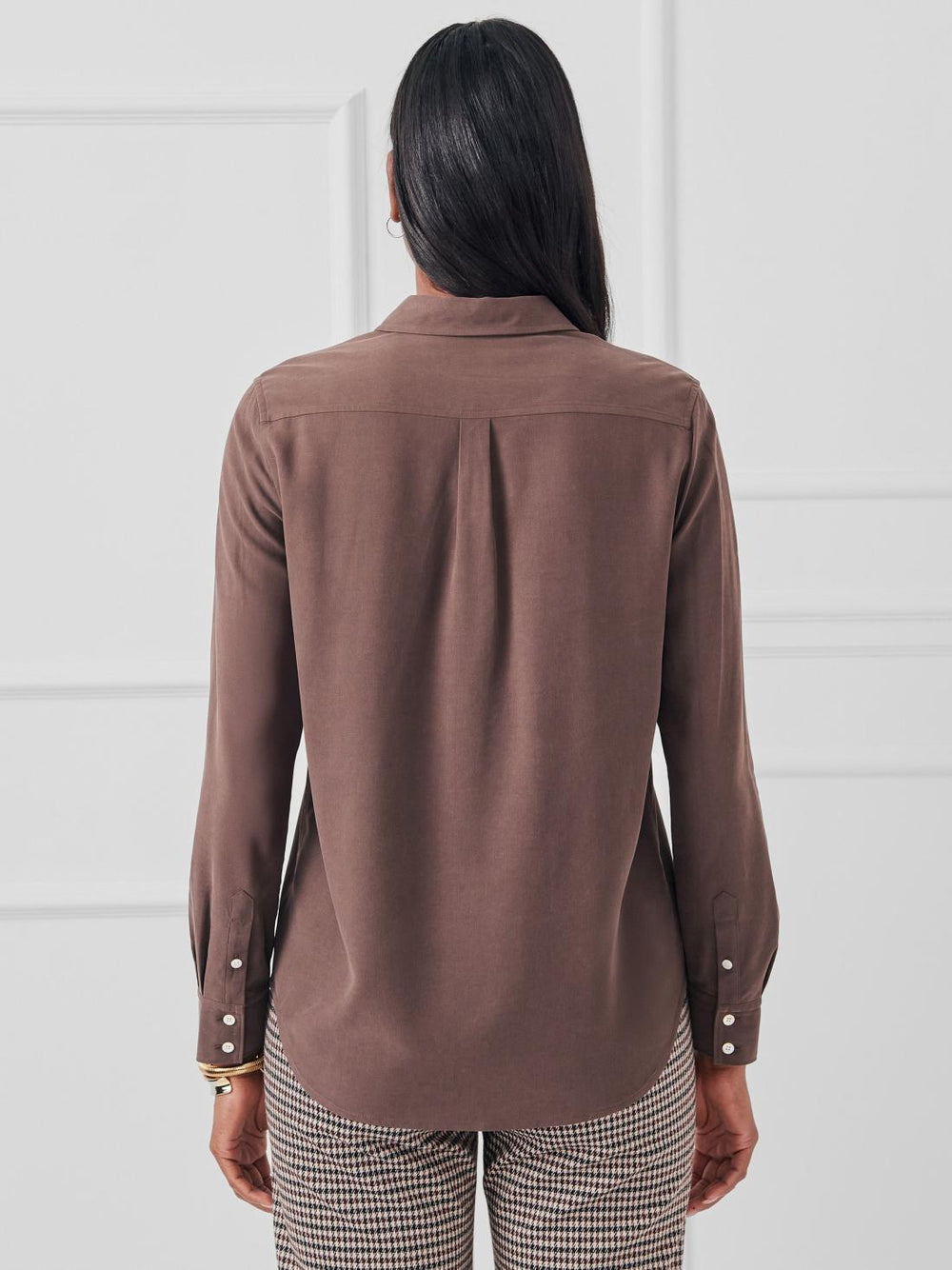 J.McLaughlin Miris Silk Shirt Brown | Women Shirts &amp; Tops