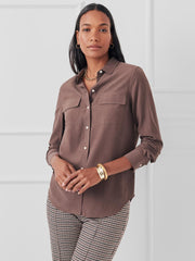 J.McLaughlin Miris Silk Shirt Brown | Women Shirts &amp; Tops