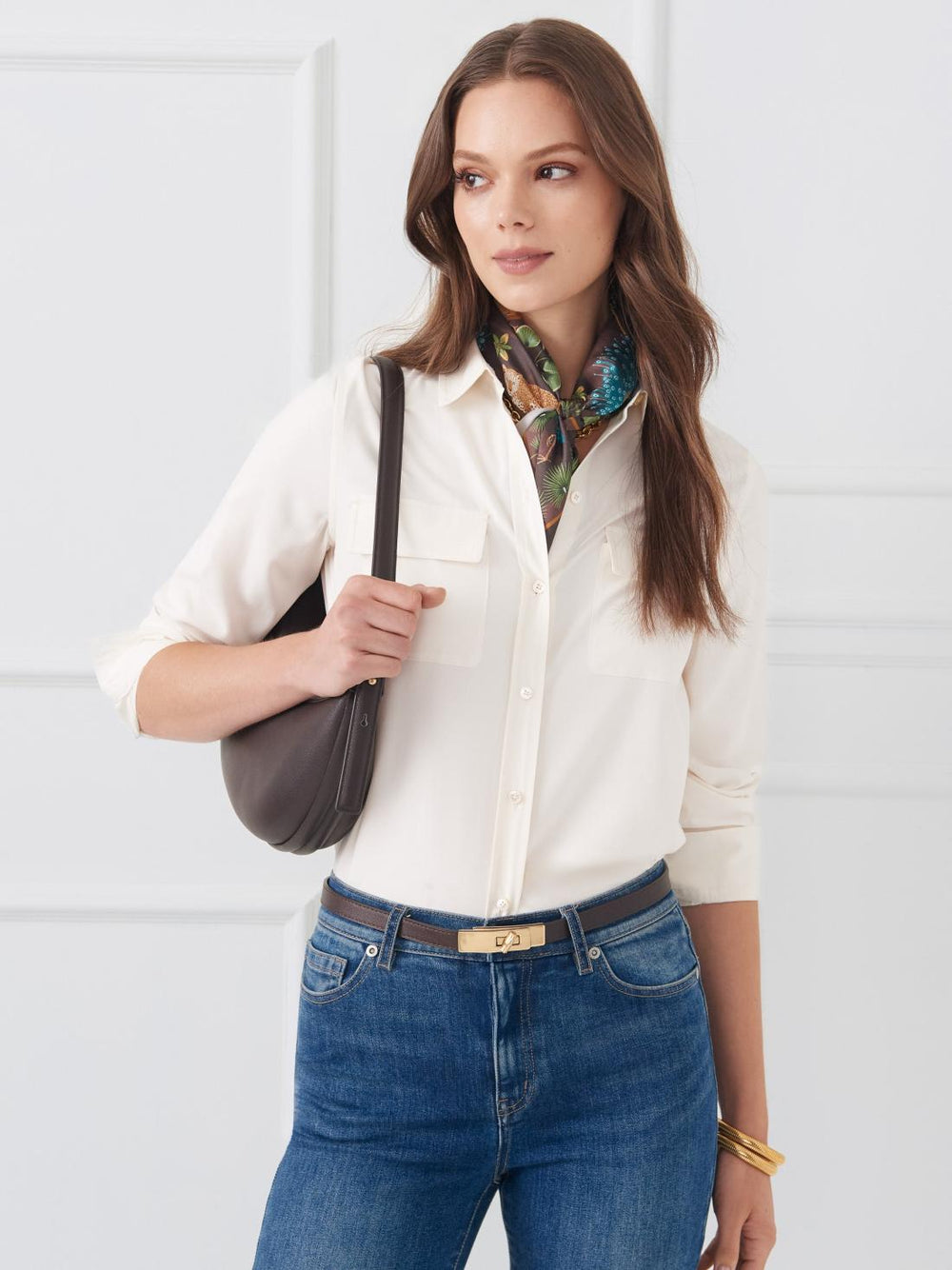 J.McLaughlin Miris Silk Shirt Egret White | Women Shirts &amp; Tops