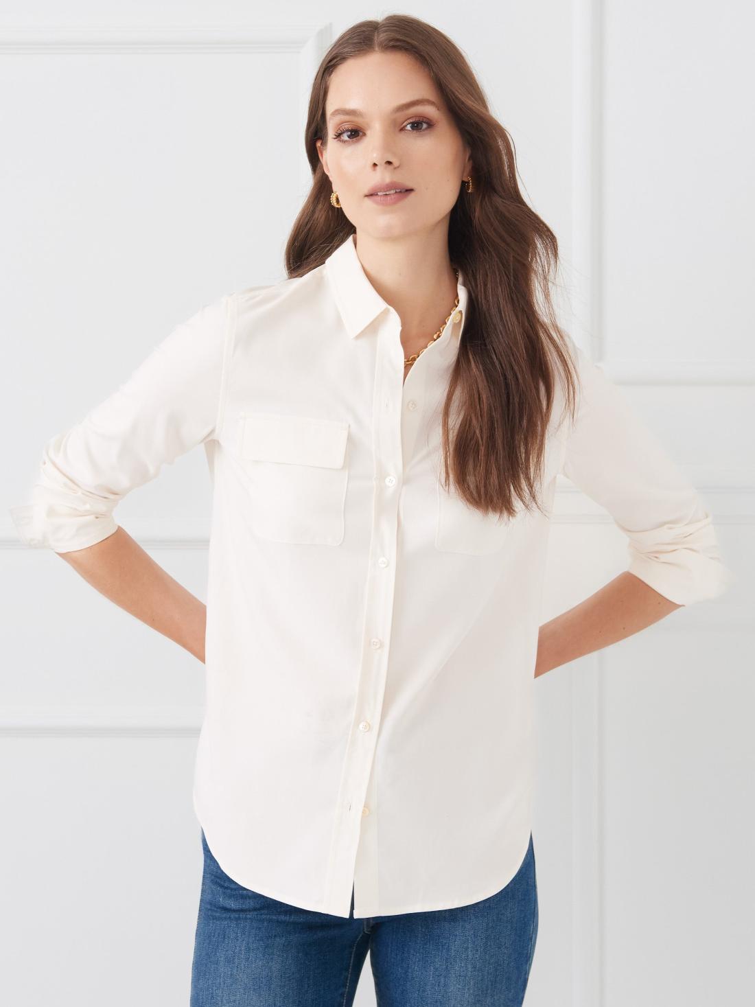 J.McLaughlin Miris Silk Shirt Egret White | Women Shirts &amp; Tops