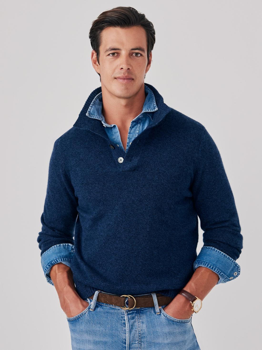 J.McLaughlin Mock Neck Cashmere Henley Sweater Navy/denim | Men/Women Sweaters