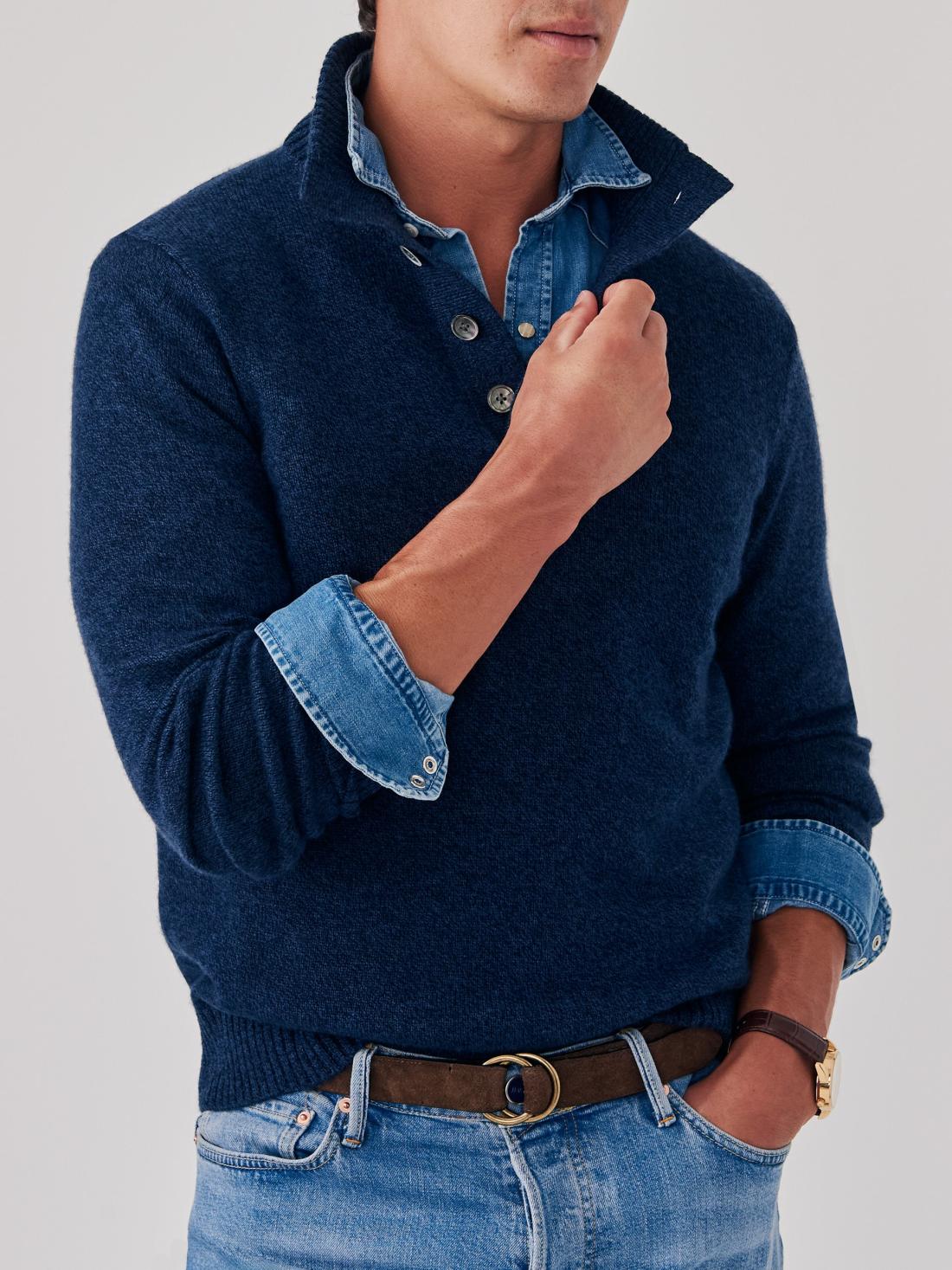 J.McLaughlin Mock Neck Cashmere Henley Sweater Navy/denim | Men/Women Sweaters