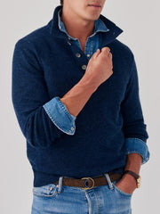 J.McLaughlin Mock Neck Cashmere Henley Sweater Navy/denim | Men/Women Sweaters