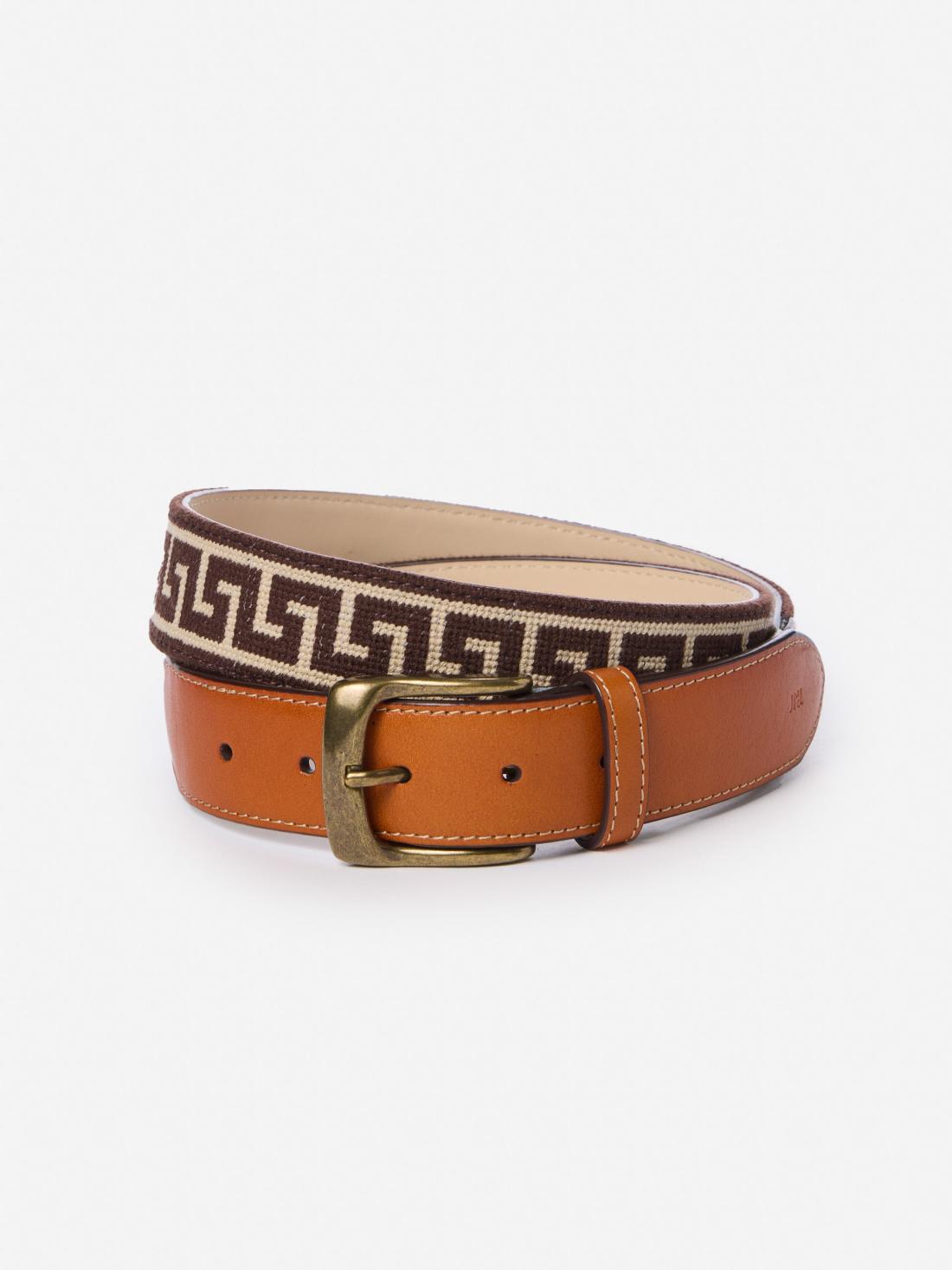 J.McLaughlin Needlepoint Belt In Greek Key Dark Brown/brown | Men Shoes &amp; Accessories