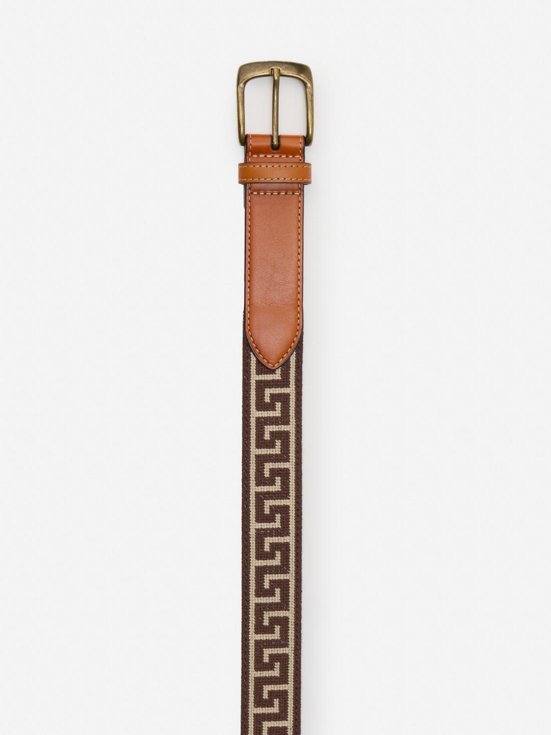 J.McLaughlin Needlepoint Belt In Greek Key Dark Brown/brown | Men Shoes &amp; Accessories