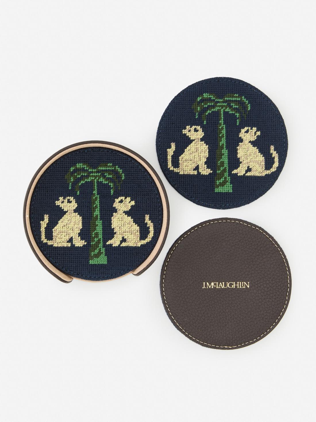 J.McLaughlin Needlepoint Coaster Set In Cat &amp; Tree Dark Brown/khaki | Men Shoes &amp; Accessories