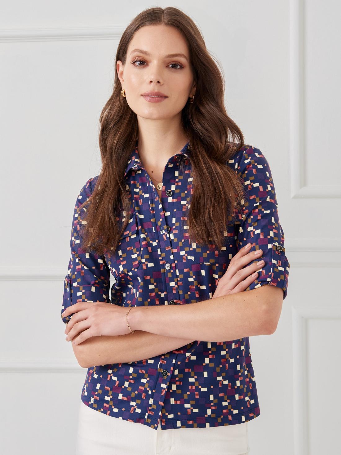 J.McLaughlin New Monroe Shirt In Block Party Navy/multi | Women Shirts &amp; Tops