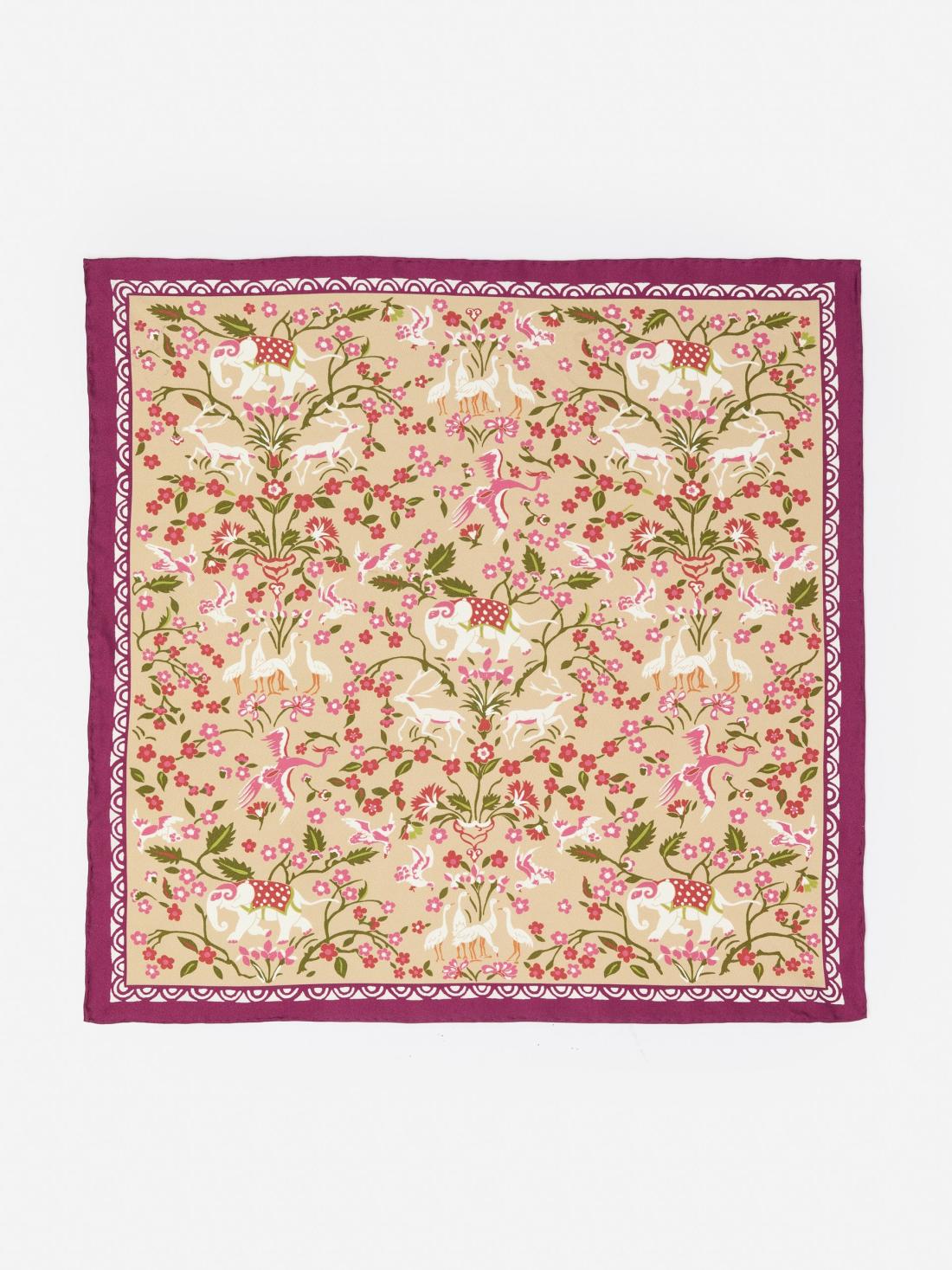 J.McLaughlin Nikka Silk Scarf In Country Garden Square Cream/green/red | Women Scarves
