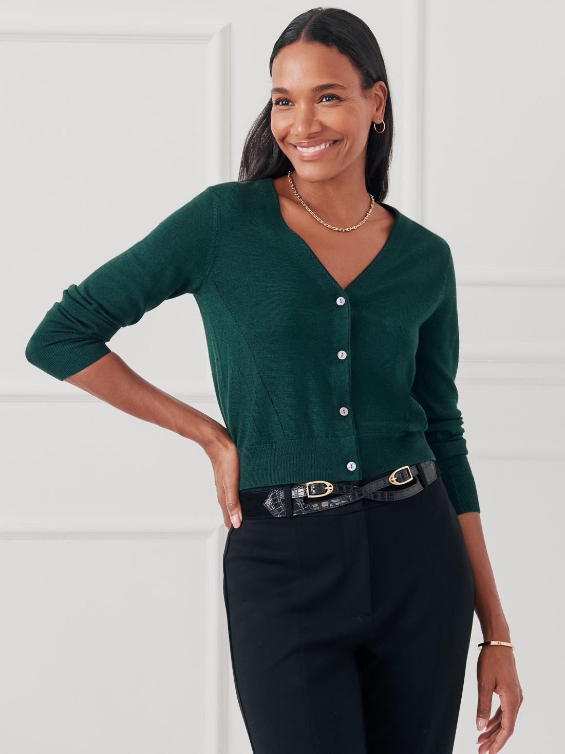 J.McLaughlin Olivette Cardigan Dark Green | Women Sweaters