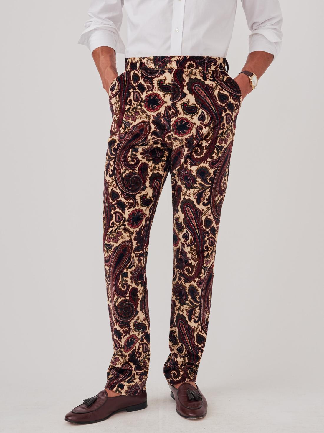 J.McLaughlin Oxford Velvet Pants In Baroque Paisley Ivory/mauve | Men Pants