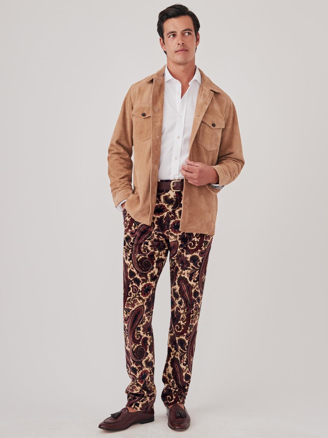 J.McLaughlin Oxford Velvet Pants In Baroque Paisley Ivory/mauve | Men Pants