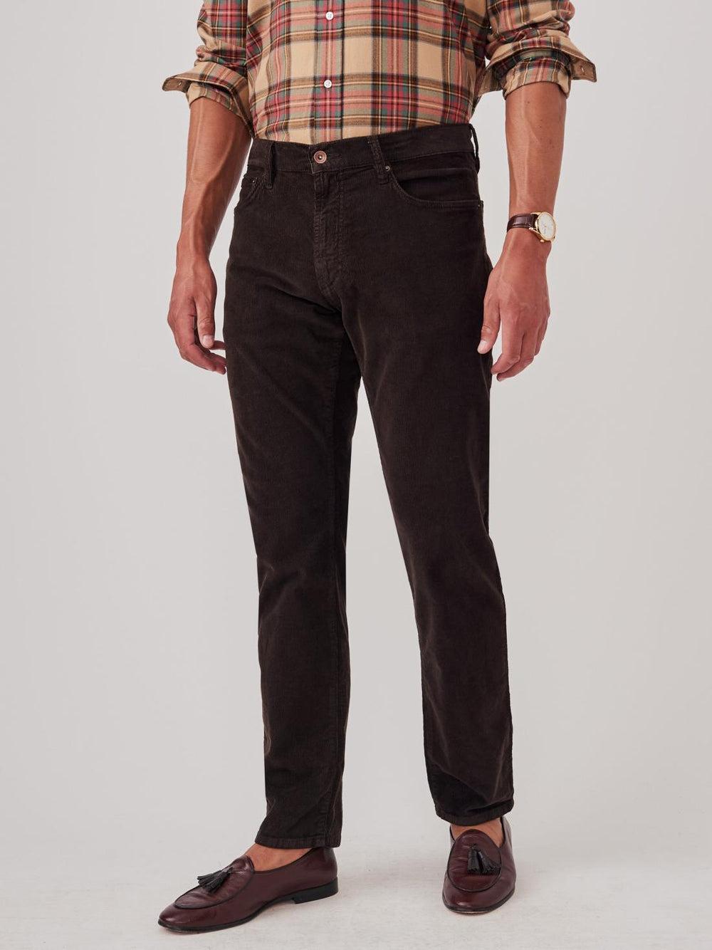 J.McLaughlin Parker 5-Pocket Straight Pants In Italian Stretch Cord Chocolate | Men Pants