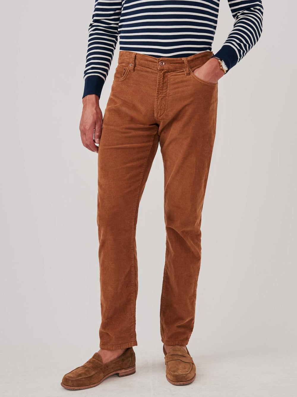 J.McLaughlin Parker 5-Pocket Straight Pants In Italian Stretch Cord Tobacco | Men Pants