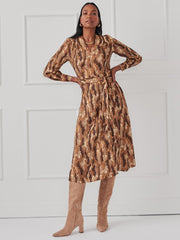 J.McLaughlin Portia Dress In Grasslands Camel/black | Women Dresses
