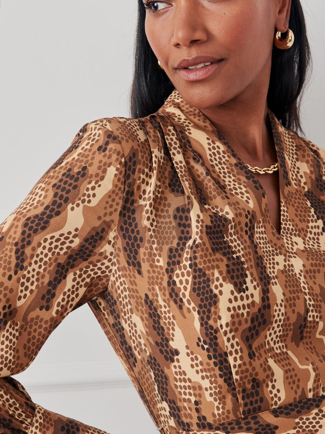 J.McLaughlin Portia Dress In Grasslands Camel/black | Women Dresses